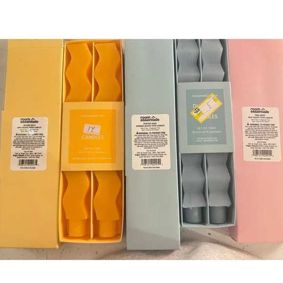 Room Essentials Wavy/Diamond Candles 5 Sets of 2 Fragrance Free Yellow Blue Pink - Picture 2 of 3